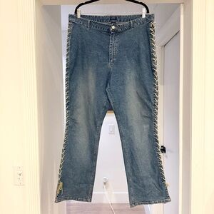 The Blues Lace Up Side Blue Jeans Sz 22 Western Festival Boho Hippie Cowgirl